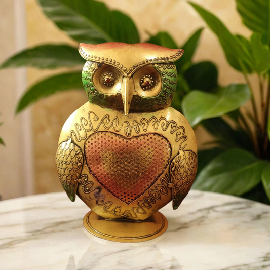 Bhumatha owl Showpiece Statue Iron Tea Light Candle Holder Decorative Showpiece Home Decor Items for Living Room, House Warming Gifts for New Home(Set of 1)