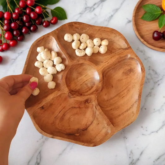 Bhumatha Round Acacia Wood Snack Serving Platter cum Tray 10x10cm