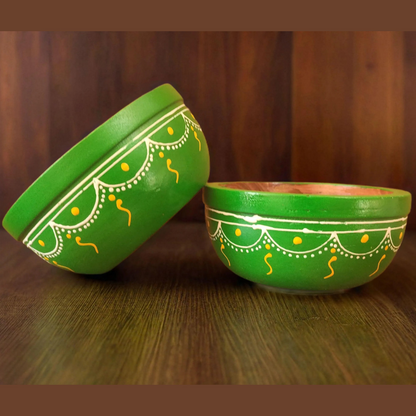 Bhumatha Mango Wood Classic Elegant Hand Made Wooden Bowl  - Set of 2 green