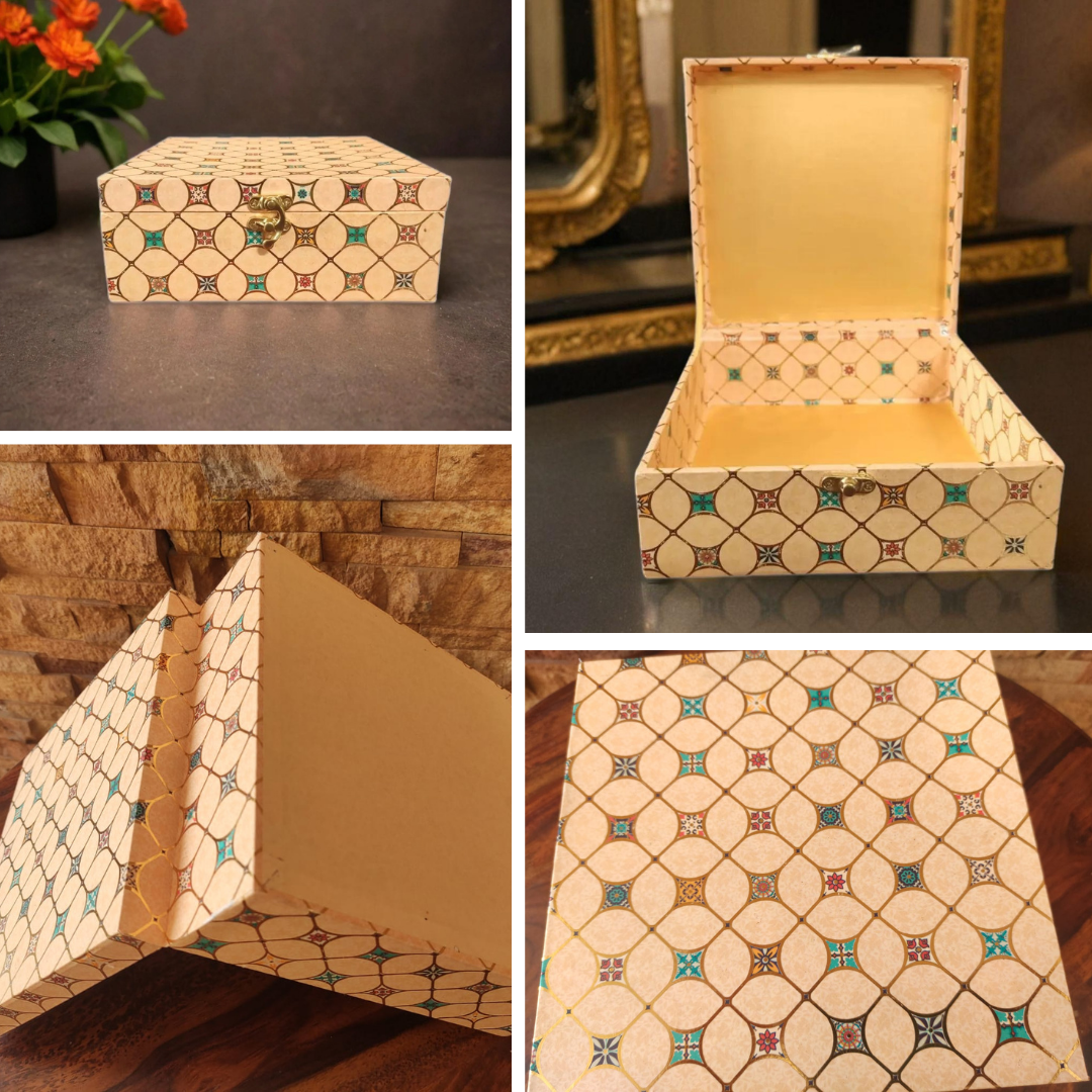 Bhumatha Multi Purpose Premium Decorative Designer MDF Gifting Cash Box, Shagun and Jewellery Box for Weddings, Storage Box, Wedding Jewellery Box, Medicine Box, Décor Keepsake, Gold Color