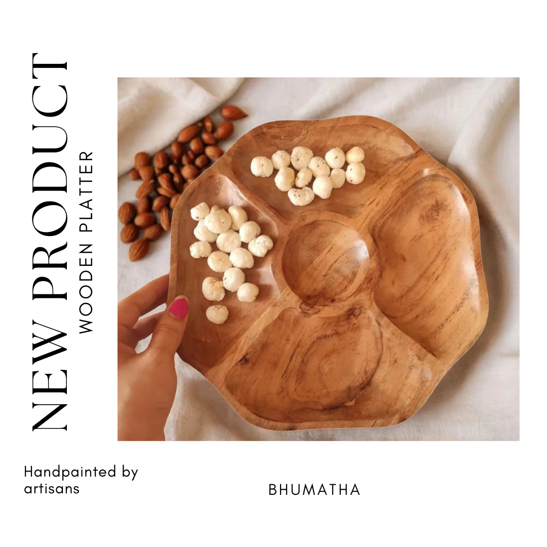 Bhumatha Round Acacia Wood Snack Serving Platter cum Tray 10x10cm