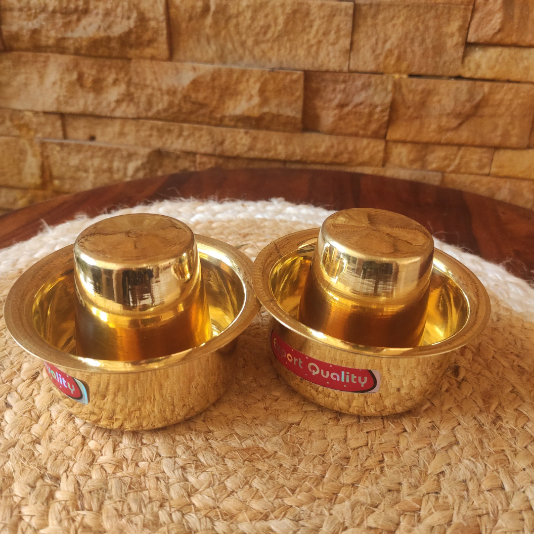 Bhumatha Brass Dabara Set | Tea, Coffee Dabara Set | South Indian Coffee Glass Tumbler Set | Serving Drinkware | Brass Dabara Tumbler Set, 120 ML Capacity - Set of 2