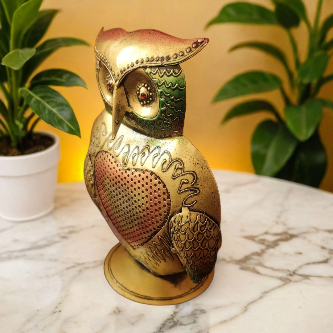 Bhumatha owl Showpiece Statue Iron Tea Light Candle Holder Decorative Showpiece Home Decor Items for Living Room, House Warming Gifts for New Home(Set of 1)