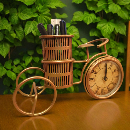 Bhumatha Antique Iron cycle Pen Pencil Stand Holder with clock set of 1