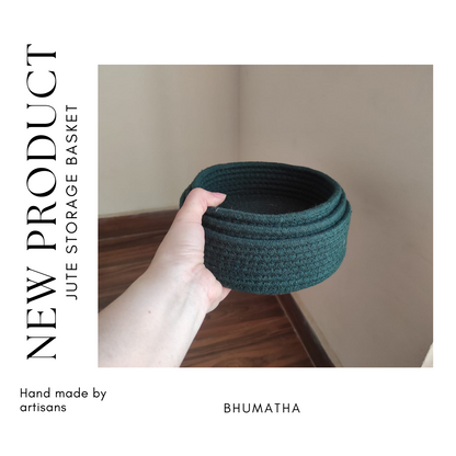 Bhumatha Jute Baskets baskets Online | Designer Baskets | Storage/Shelves Baskets | Fruit Baskets or clothes (Dark green, Set of All 3 Sizes (S,M & L))(Copy)