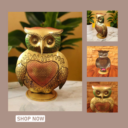 Bhumatha owl Showpiece Statue Iron Tea Light Candle Holder Decorative Showpiece Home Decor Items for Living Room, House Warming Gifts for New Home(Set of 1)