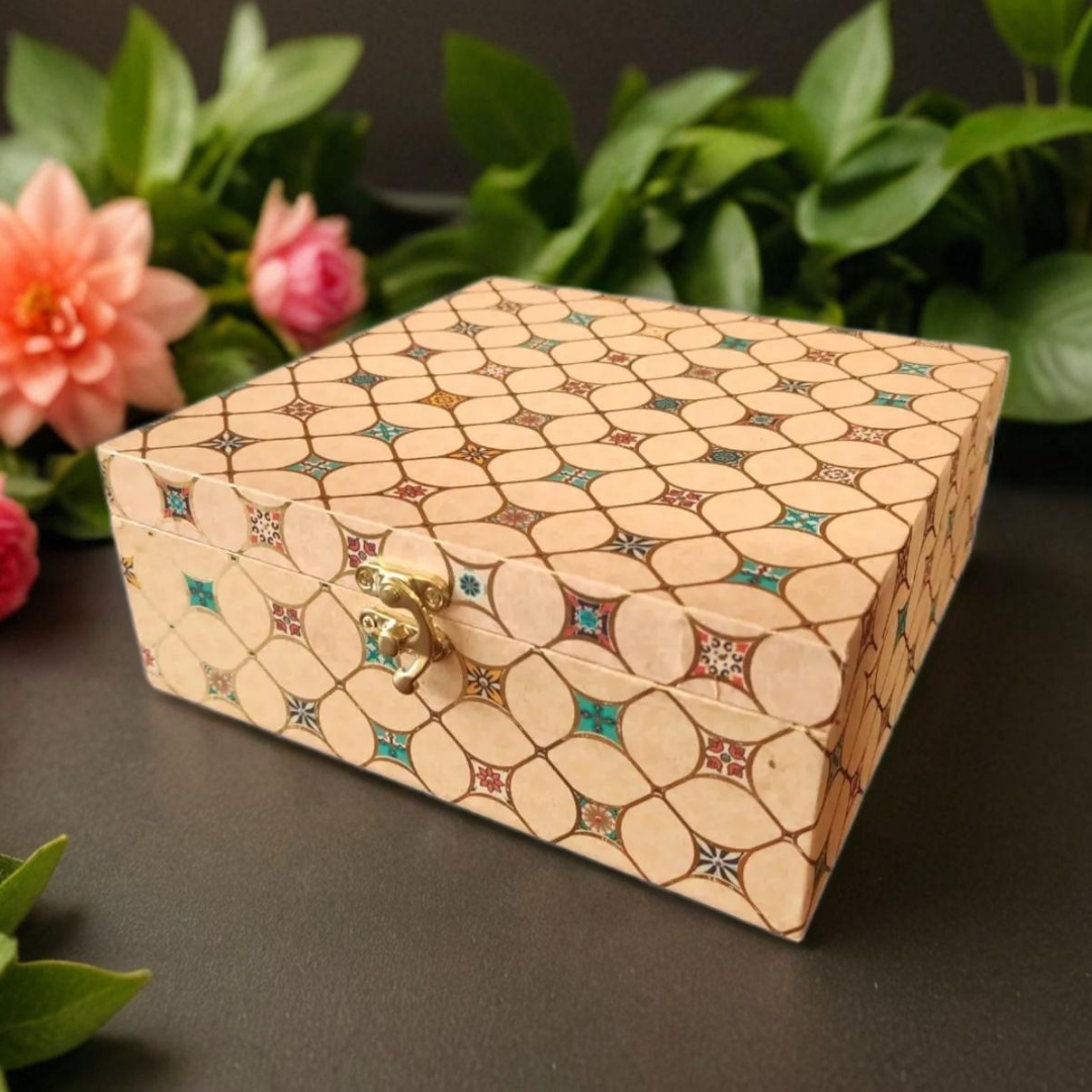 Bhumatha Multi Purpose Premium Decorative Designer MDF Gifting Cash Box, Shagun and Jewellery Box for Weddings, Storage Box, Wedding Jewellery Box, Medicine Box, Décor Keepsake, Gold Color