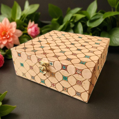 Bhumatha Multi Purpose Premium Decorative Designer MDF Gifting Cash Box, Shagun and Jewellery Box for Weddings, Storage Box, Wedding Jewellery Box, Medicine Box, Décor Keepsake, Gold Color