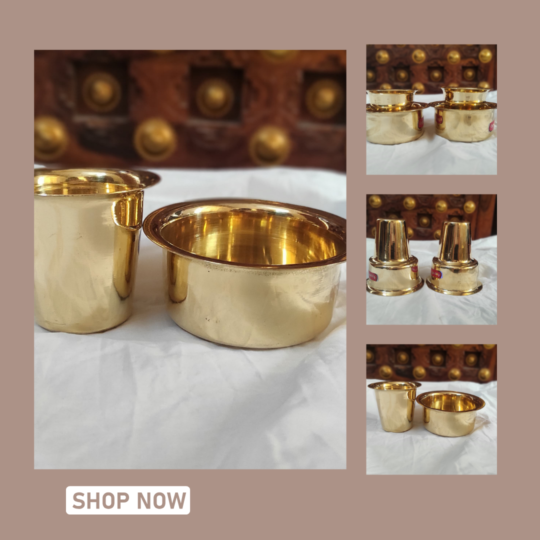 Bhumatha Brass Dabara Set | Tea, Coffee Dabara Set | South Indian Coffee Glass Tumbler Set | Serving Drinkware | Brass Dabara Tumbler Set, 120 ML Capacity - Set of 2