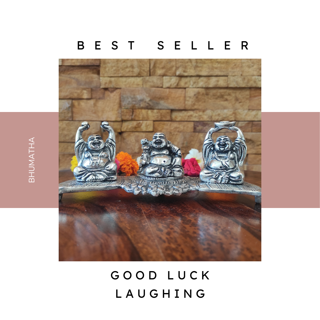 Bhumatha Oxidized Laughing Buddha Statue for Prosperity, Money, Wealth, Fengshui Vastu and Good Luck (Size: 17 cm Length x 7 cm Height x 7 cm Width)