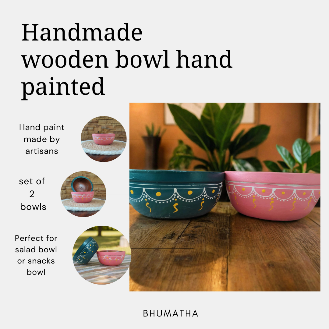 Bhumatha Mango Wood Classic Elegant Hand Made Wooden Bowl  (Multi Color) - Set of 2