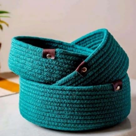 Bhumatha Jute Baskets baskets Online | Designer Baskets | Storage/Shelves Baskets | Fruit Baskets or clothes (Dark green, Set of All 3 Sizes (S,M & L))(Copy)