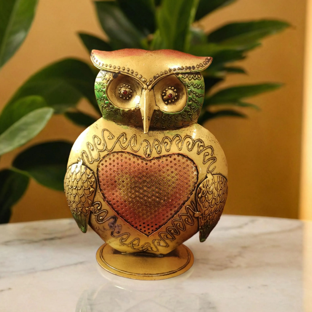 Bhumatha owl Showpiece Statue Iron Tea Light Candle Holder Decorative Showpiece Home Decor Items for Living Room, House Warming Gifts for New Home(Set of 1)