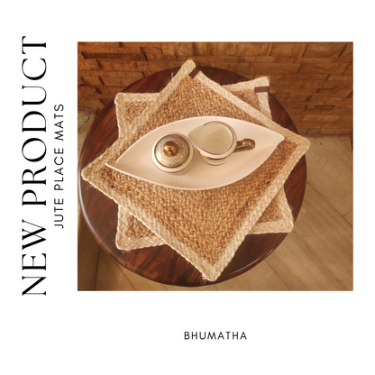 Bhumatha Jute Braided Placemats (White and Gold, 33 cm ) Set of 2