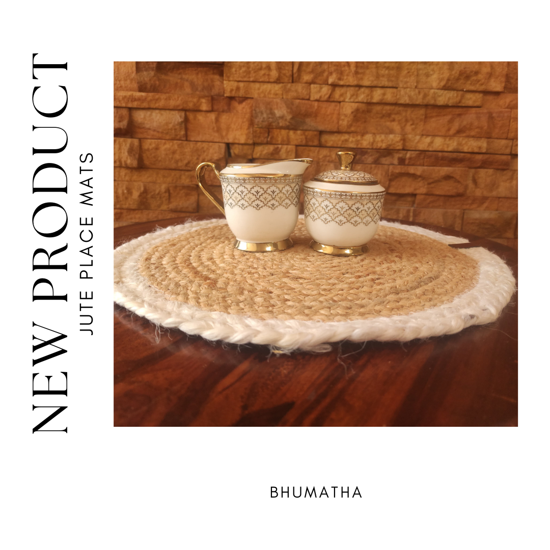 Bhumatha Jute Braided Placemats (White and Gold, 33 cm Round) Set of 2