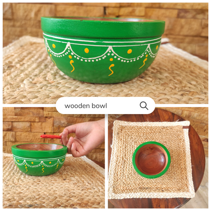 Bhumatha Mango Wood Wooden Potpourri Bowl – Handcrafted Decorative Bowl for Home Décor, Natural Wooden Aromatherapy Holder, 1 Piece, Green Color