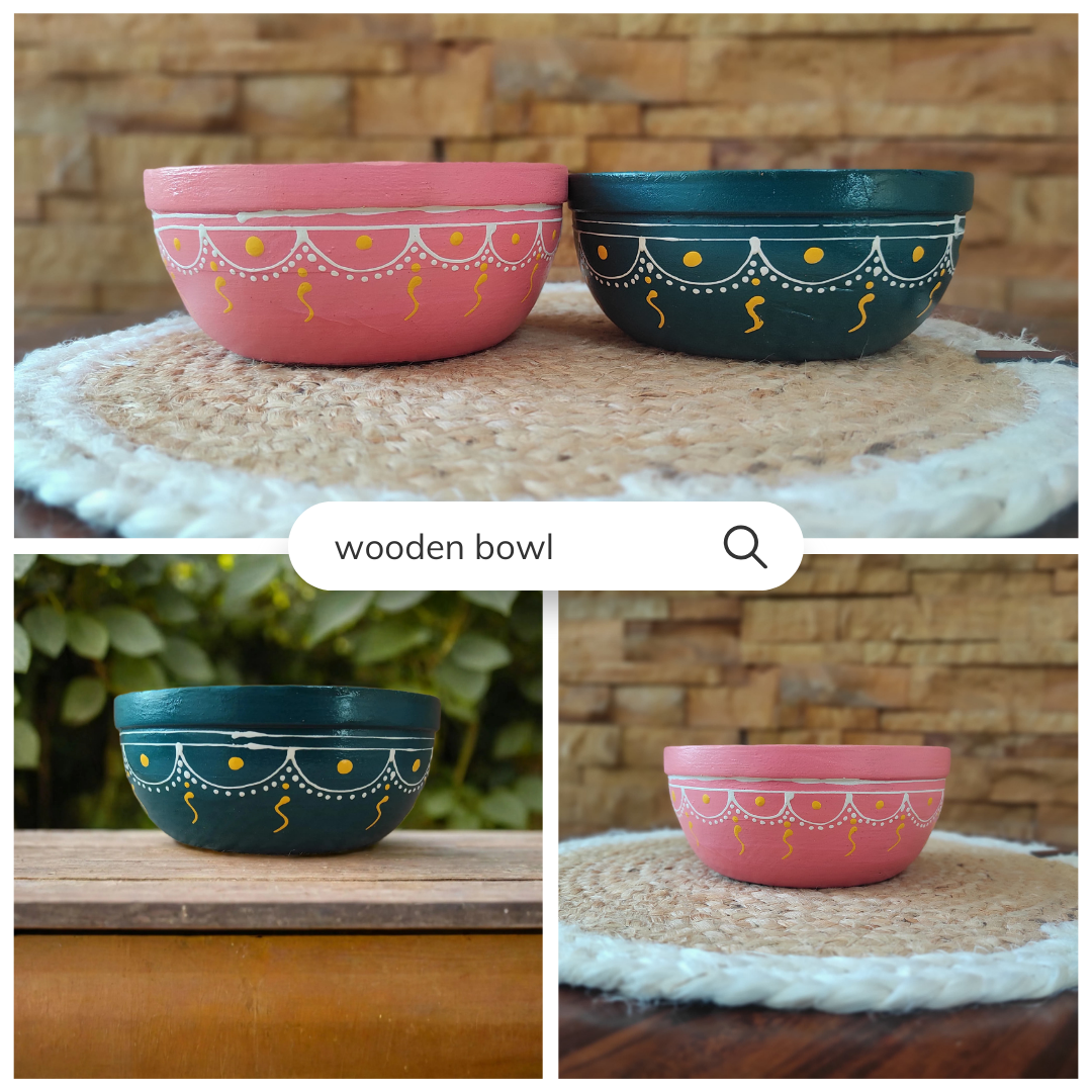 Bhumatha Mango Wood Classic Elegant Hand Made Wooden Bowl  (Multi Color) - Set of 2