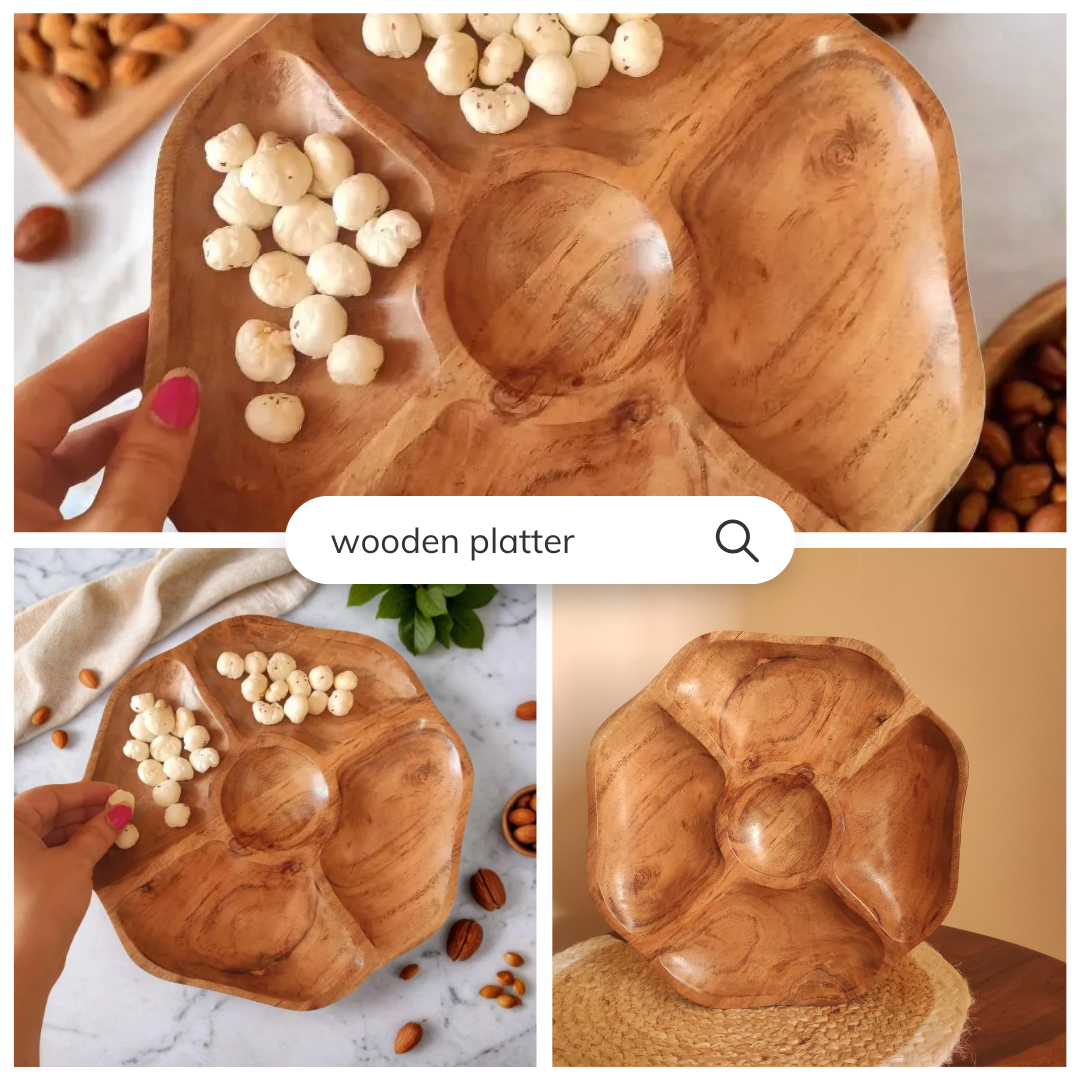 Bhumatha Round Acacia Wood Snack Serving Platter cum Tray 10x10cm