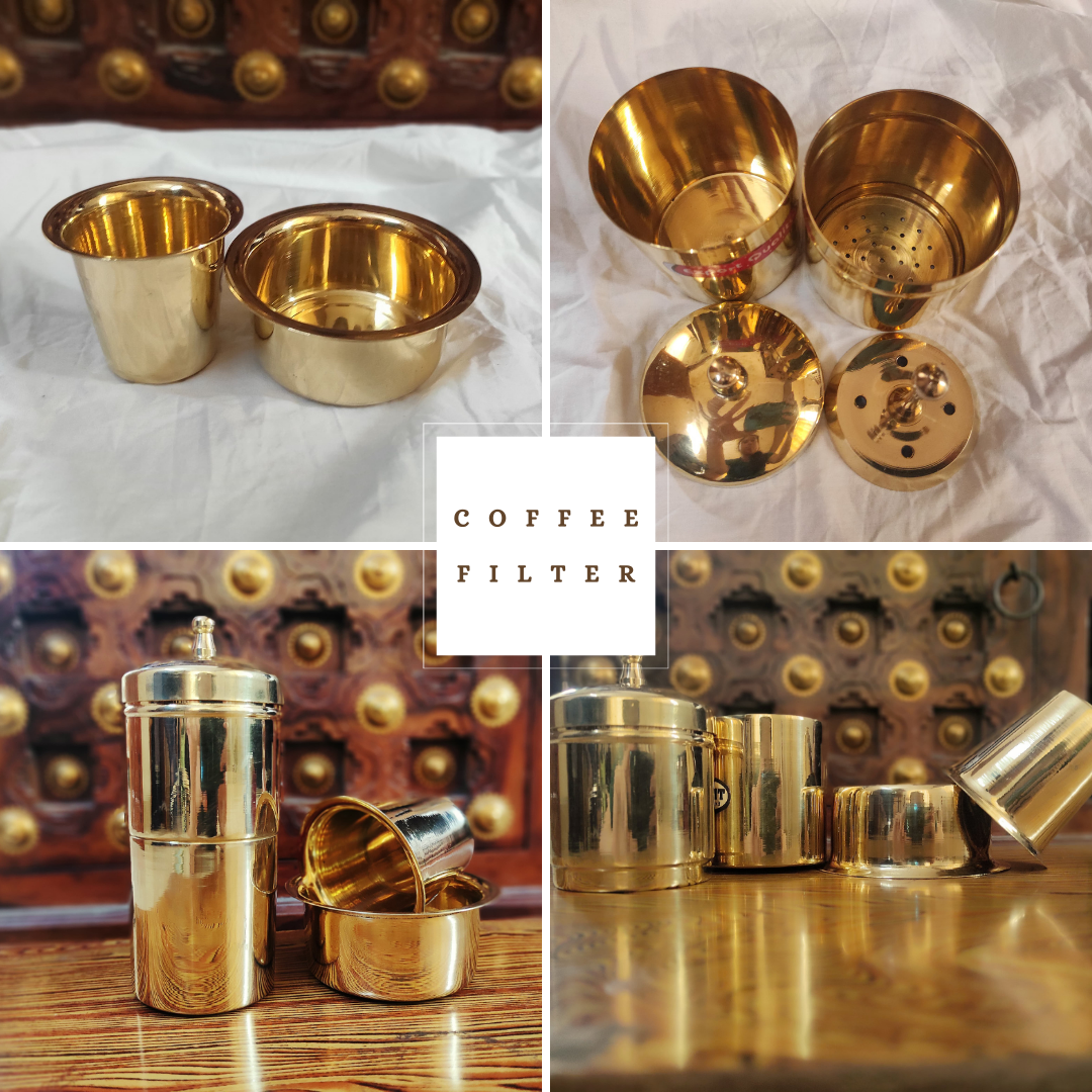 Bhumatha Traditional Pure Brass Coffee filter Dabara Set (best and premium, Height: 3cm , Width: 10cm , Weight: 160 Gram)