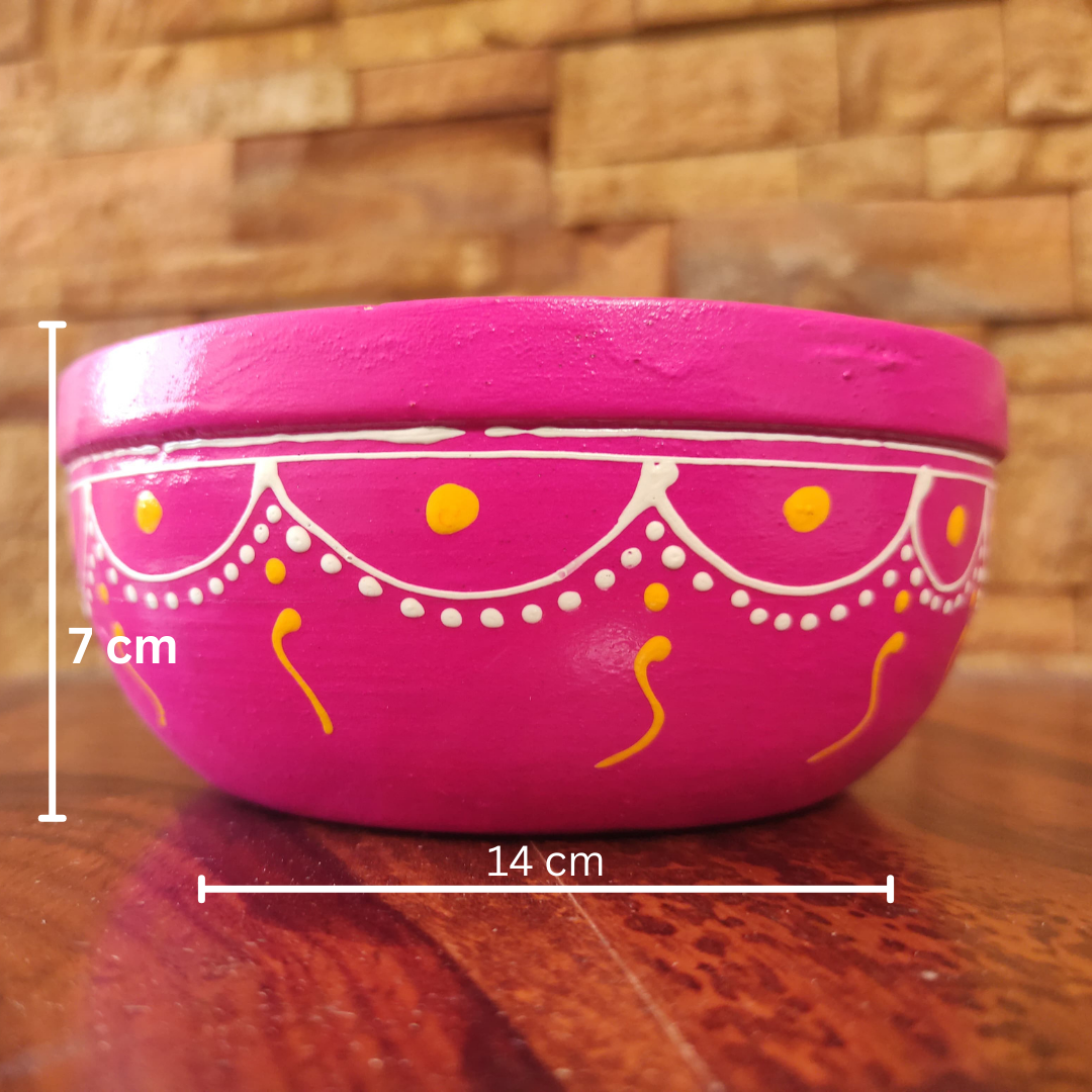 Bhumatha Hand Made Wooden Salad Bowl Made from Mango Wood and Hand Painted Design Outside- Includes Jute Coaster