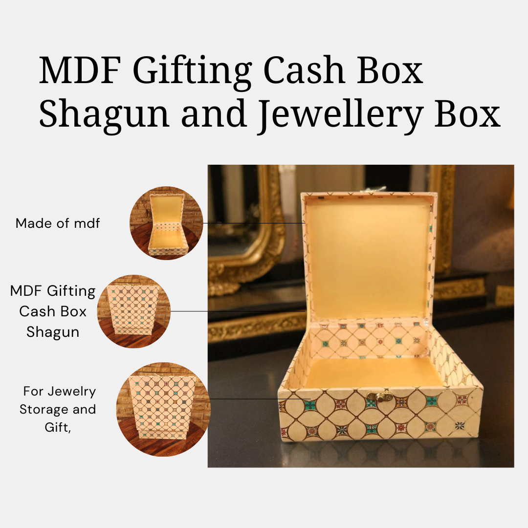 Bhumatha Multi Purpose Premium Decorative Designer MDF Gifting Cash Box, Shagun and Jewellery Box for Weddings, Storage Box, Wedding Jewellery Box, Medicine Box, Décor Keepsake, Gold Color