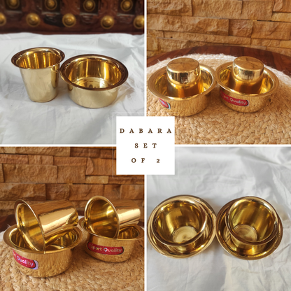 Bhumatha Brass Dabara Set | Tea, Coffee Dabara Set | South Indian Coffee Glass Tumbler Set | Serving Drinkware | Brass Dabara Tumbler Set, 120 ML Capacity - Set of 2