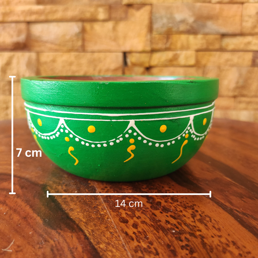 Bhumatha Mango Wood Wooden Potpourri Bowl – Handcrafted Decorative Bowl for Home Décor, Natural Wooden Aromatherapy Holder, 1 Piece, Green Color