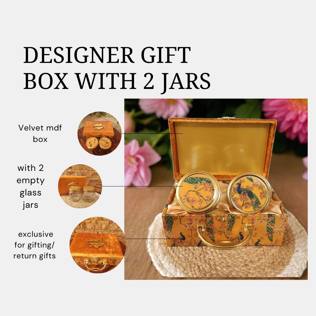 Bhumatha luxury Velvet Decorative Peacock Designed 2 empty Jar Dry Fruit Box | Diwali | Wedding| Christmas | Chocolate Boxes | Cookies Jars | Dry fruits Gifting Pack of 1 Box with 2 Jars Inside