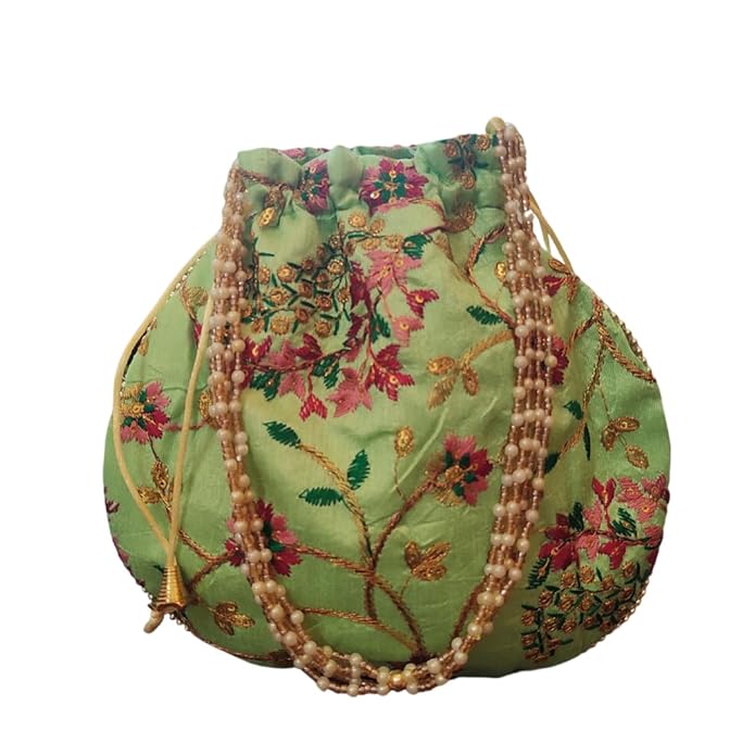 Bhumatha Potli | Wedding Potli | Drawstring Potli with Handle | Wallet Potli | Christmas Gift Potli | Baby Shower Potli | embroidery Check-Shagun Potli return gifts bag pack of 1