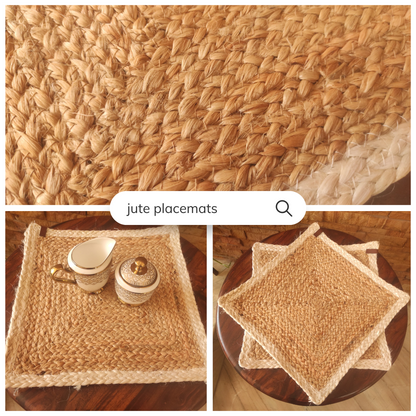 Bhumatha Jute Braided Placemats (White and Gold, 33 cm ) Set of 2