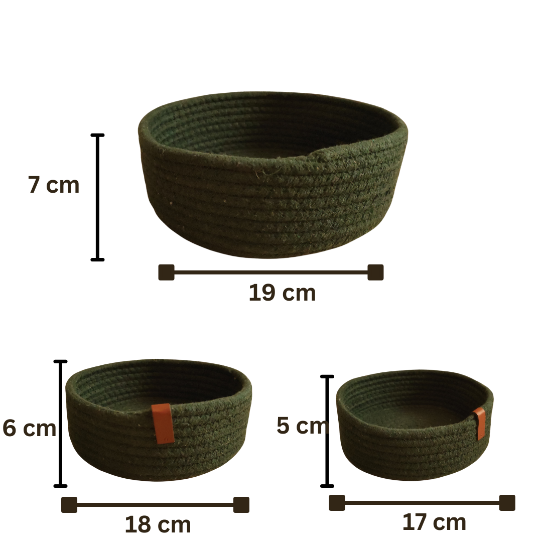 Bhumatha Jute Baskets baskets Online | Designer Baskets | Storage/Shelves Baskets | Fruit Baskets or clothes (Dark green, Set of All 3 Sizes (S,M & L))(Copy)