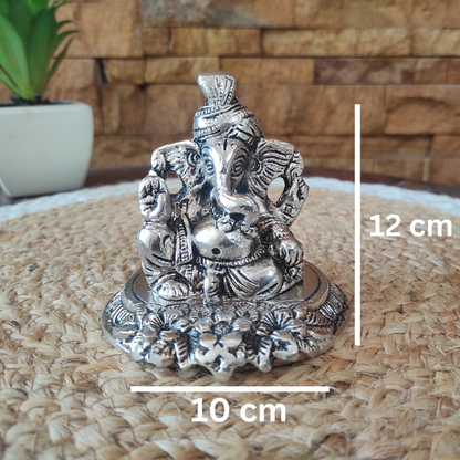 Bhumatha Metal pagdi Ganesh Idol for Diwali Decoration Item - Ganesha for Car Dashboard Ganpati Statue Figurine Murti for Home Office, Tabledesk Diwali Gift Items (Silver 10 CM Height) (Set of 1)