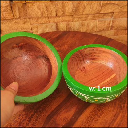 Bhumatha Mango Wood Classic Elegant Hand Made Wooden Bowl  - Set of 2 green