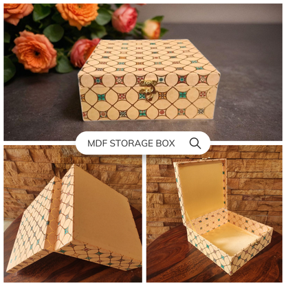 Bhumatha Multi Purpose Premium Decorative Designer MDF Gifting Cash Box, Shagun and Jewellery Box for Weddings, Storage Box, Wedding Jewellery Box, Medicine Box, Décor Keepsake, Gold Color