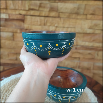 Bhumatha Mango Wood Classic Elegant Hand Made Wooden Bowl with Hand Paint, Multipurpose for Serving, Home & Kitchen Handcrafted (teal color) - Set of 2