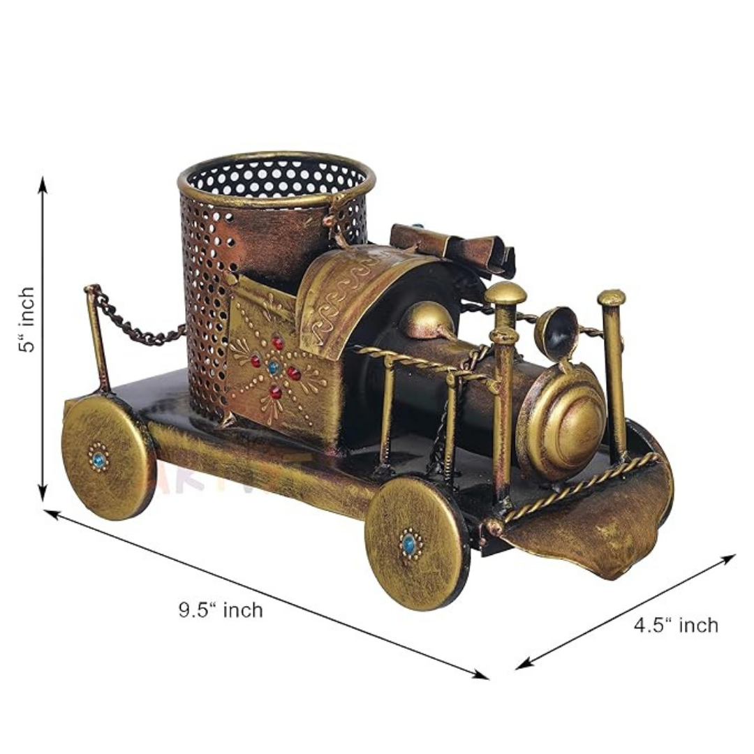 Bhumatha Handcrafted Iron Train Engine Pen Stand (Length : 9 inches, Height: 5 inches, weight: 300gms))