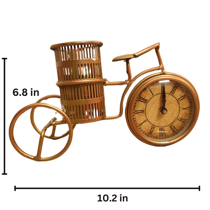 Bhumatha Antique Iron cycle Pen Pencil Stand Holder with clock set of 1