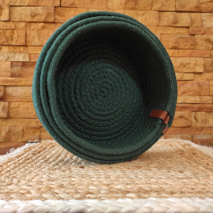 Bhumatha Jute Baskets baskets Online | Designer Baskets | Storage/Shelves Baskets | Fruit Baskets or clothes (Dark green, Set of All 3 Sizes (S,M & L))(Copy)