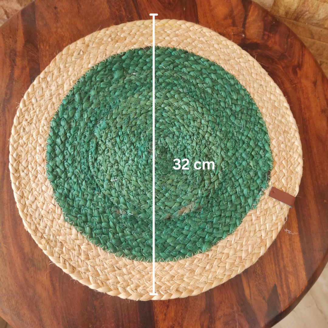 Bhumatha Jute Braided Placemats (gold and teal, 33 cm Round) Set of 3