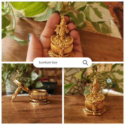 Bhumatha Beautiful Handcrafted Gifting Krishna Sindoor Kumkum Box, Handmade Traditional Haldi Sindoor Dibbi For Pooja, Round, Golden round