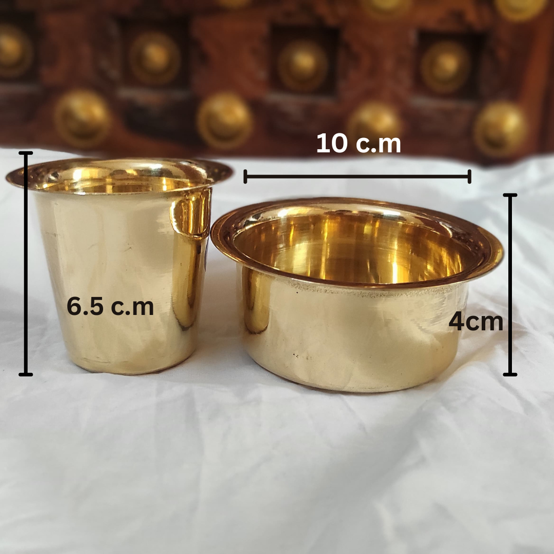 Bhumatha Brass Dabara Set | Tea, Coffee Dabara Set | South Indian Coffee Glass Tumbler Set | Serving Drinkware | Brass Dabara Tumbler Set, 120 ML Capacity - Set of 2