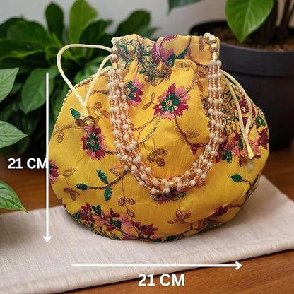 Bhumatha Potli | Wedding Potli | Drawstring Potli with Handle | Wallet Potli | Christmas Gift Potli | Baby Shower Potli | embroidery Check-Shagun Potli return gifts bag pack of 1