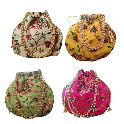 Bhumatha Potli | Wedding Potli | Drawstring Potli with Handle | Wallet Potli | Christmas Gift Potli | Baby Shower Potli | embroidery Check-Shagun Potli return gifts bag pack of 1