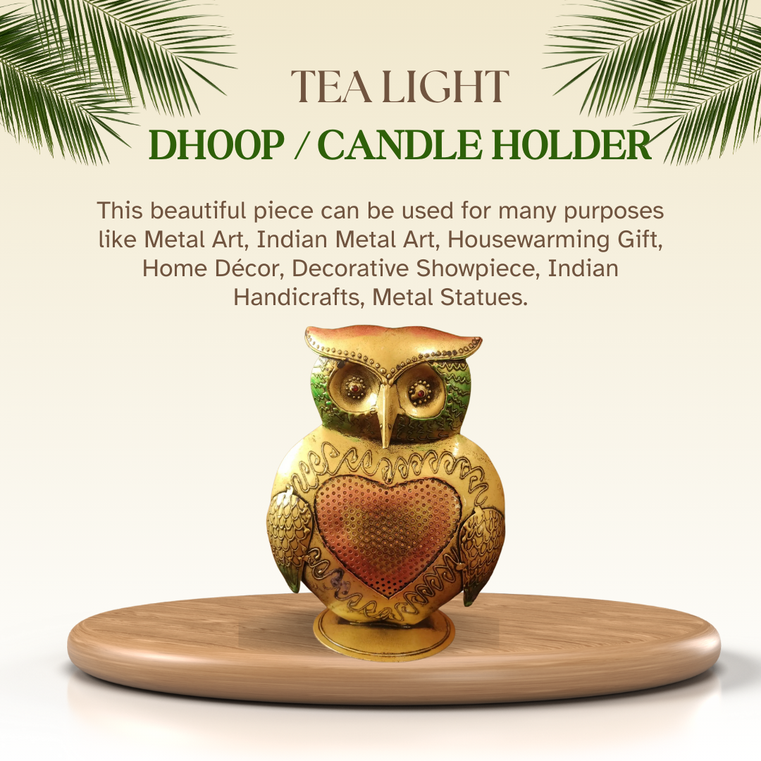 Bhumatha owl Showpiece Statue Iron Tea Light Candle Holder Decorative Showpiece Home Decor Items for Living Room, House Warming Gifts for New Home(Set of 1)