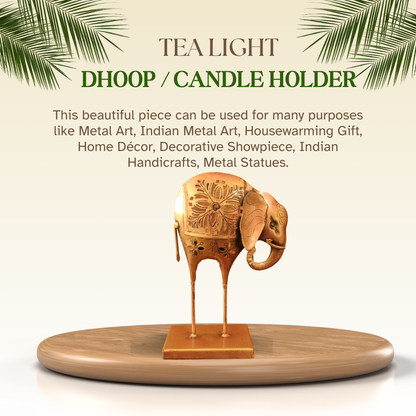 Bhumatha Elephant Showpiece Statue Iron Tea Light Candle Holder  (Set of 1)