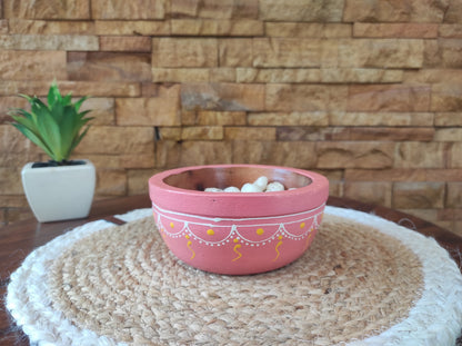 Bhumatha Mango Wood Wooden Potpourri Bowl – Handcrafted Decorative Bowl for Home Décor, Natural Wooden Aromatherapy Holder, 1 Piece, (Light Pink) Color