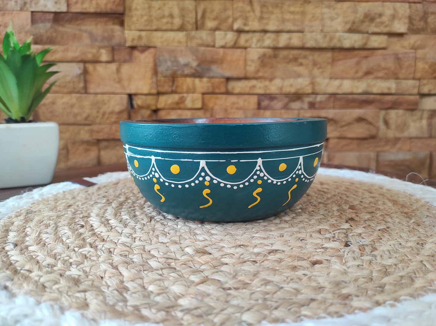 \Bhumatha Mango Wood Potpourri Bowl – Handcrafted Decorative Bowl for Home Décor, Natural Wooden Aromatherapy Holder, Key Bowl 1 Piece, (Teal)